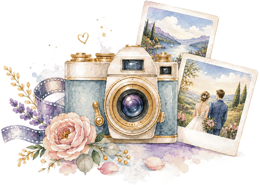 Watercolour camera and photographs